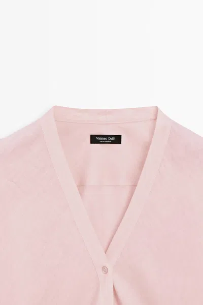 Massimo Dutti Lightweight 100% Linen V In Pink