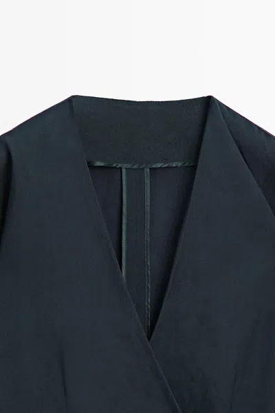 Massimo Dutti Lightweight Kimono With Sash Detail In Blue