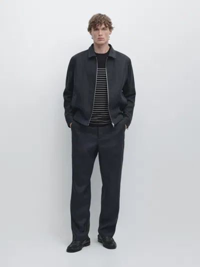 Massimo Dutti Lightweight Linen Trousers In Black