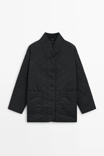 Massimo Dutti Abrigo Ligero Acolchado De Cuello Alto In Black