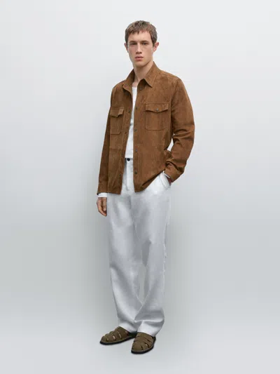 Massimo Dutti Lightweight Suede Leather Shirt In Multi