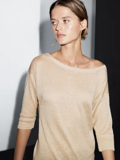 Massimo Dutti Lightweight Wool And Linen Blend T In Brown