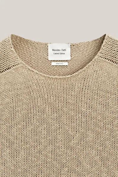 Massimo Dutti Limited Edition Short Sleeve Textured Sweater With Linen In Brown