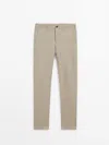 Massimo Dutti Linen And Cotton Blend Tapered-fit Chinos In Mink