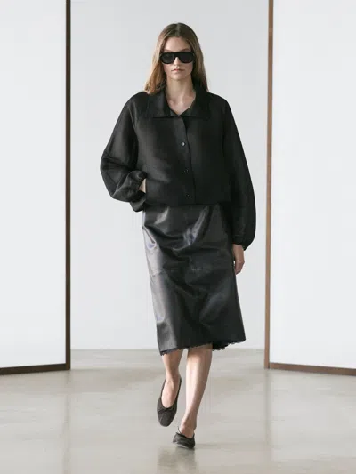 Massimo Dutti Linen And Silk Bomber Jacket In Black