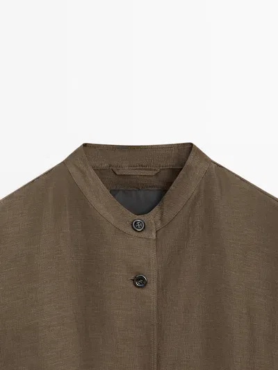 Massimo Dutti Linen And Silk Bomber Jacket In Brown