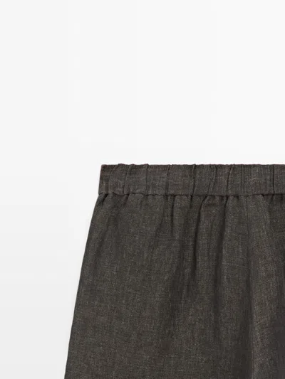 Massimo Dutti Linen Barrel Fit Trousers In Gray
