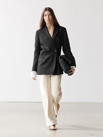 Massimo Dutti Linen Blazer With Crossover Fastening In Black