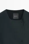Massimo Dutti Linen Blend Asymmetric Button In Blue