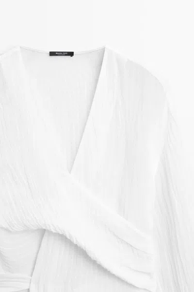 Massimo Dutti Linen Blend Belted Blouse In White