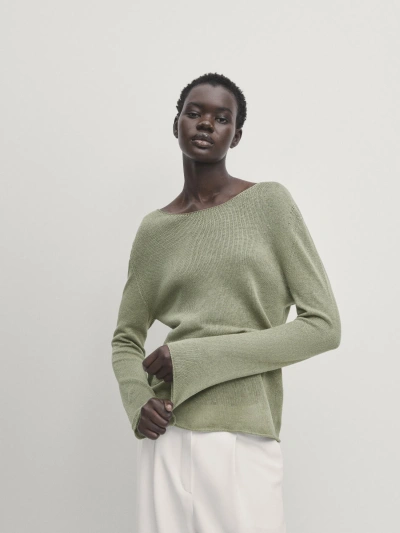 Massimo Dutti Strickpullover Aus Leinenmischgewebe Mit Bateau-ausschnitt In Hellgrün