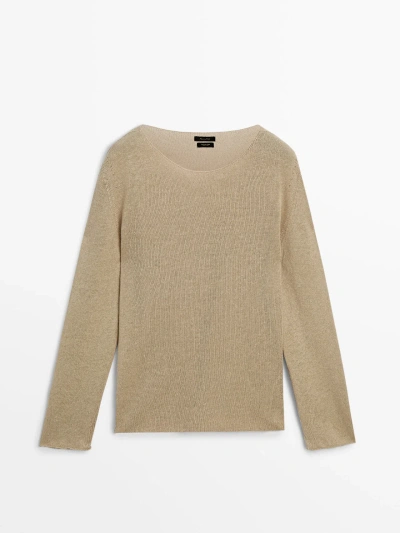 Massimo Dutti Linen Blend Boat Neck Knit Sweater In Sand