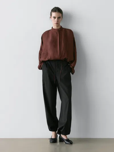 Massimo Dutti Linen Blend Bomber Jacket In Brown