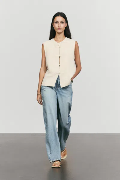 Massimo Dutti Linen Blend Button In Neutral