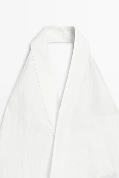 Massimo Dutti Linen Blend Crossover Halter Top In White