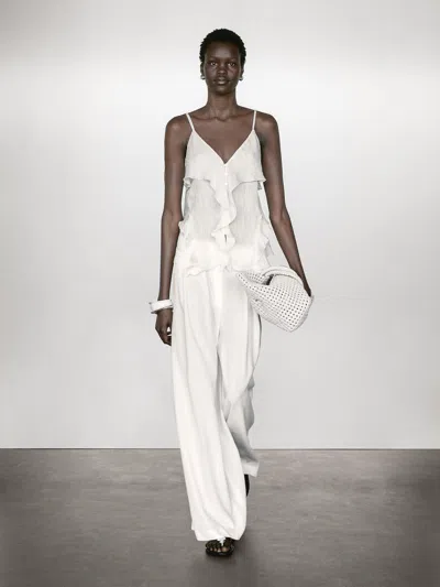 Massimo Dutti Linen Blend Darted Palazzo Trousers In Multi