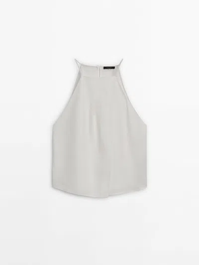 Massimo Dutti Linen Blend Halter Top In Cream