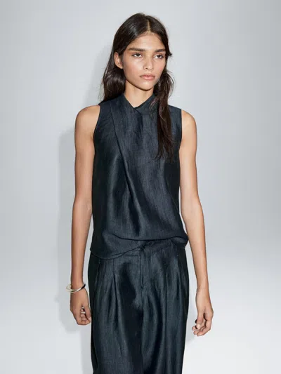 Massimo Dutti Linen Blend Halter Top In Multi