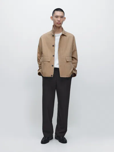 Massimo Dutti Linen Blend Jacket With Pocket Details In Blue