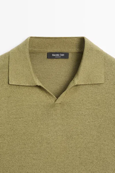 Massimo Dutti Linen Blend Knit Polo Sweater In Green