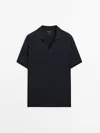 Massimo Dutti Linen Blend Knit Polo Sweater Limited Edition In Navy Blue