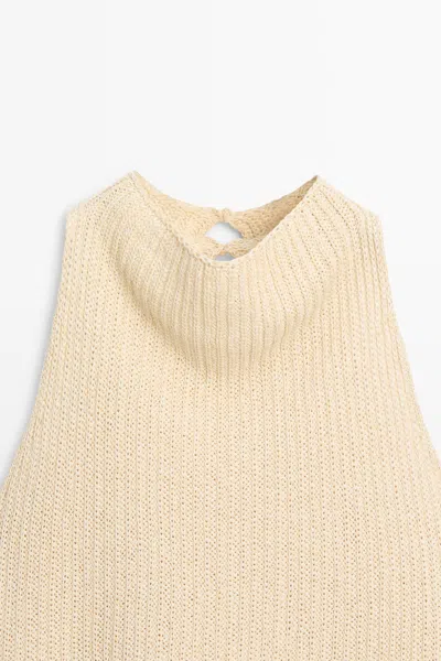 Massimo Dutti Linen Blend Knit Top In Neutral