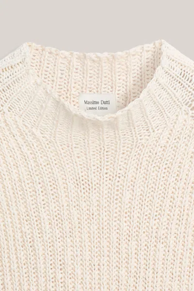 Massimo Dutti Linen Blend Openwork Mock Neck Top In Pink