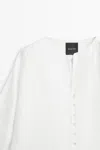Massimo Dutti Linen Blend Overshirt With Buttons In White