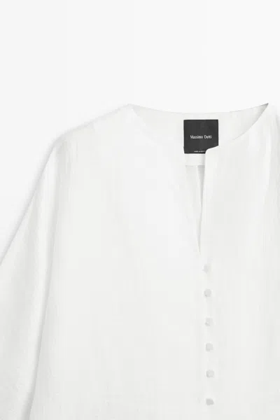Massimo Dutti Linen Blend Overshirt With Buttons In White