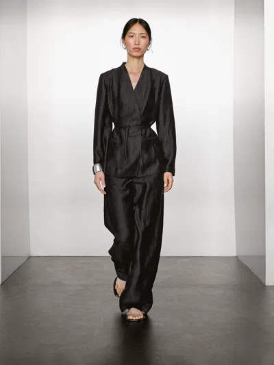 Massimo Dutti Linen Blend Palazzo Trousers With Darts In Multi