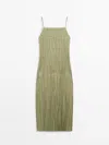 MASSIMO DUTTI LINEN BLEND PLEATED STRAPPY DRESS