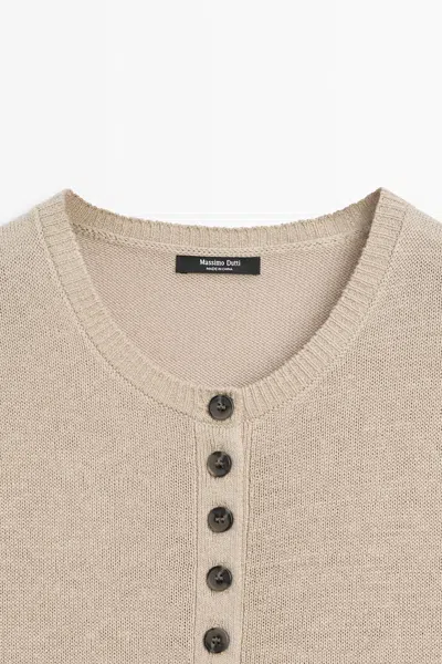 Massimo Dutti Linen Blend Short Sleeve Cardigan In Multi