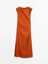 MASSIMO DUTTI LINEN BLEND STRETCH DRESS WITH PLEATED DETAIL