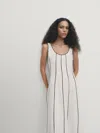Massimo Dutti Linen Blend Two-tone Strappy Dress In Weiss