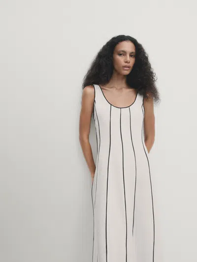 Massimo Dutti Linen Blend Two-tone Strappy Dress In Weiss