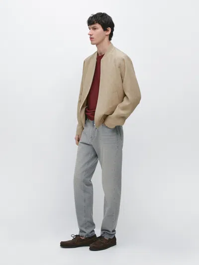 Massimo Dutti Linen Bomber Jacket In Neutral