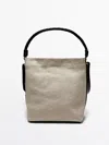 Massimo Dutti Linen Bucket Bag In Beige