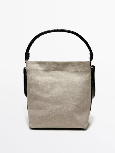 Massimo Dutti Linen Bucket Bag In Neutral