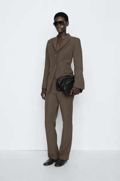 Massimo Dutti Calças Finas Com Linho In Brown