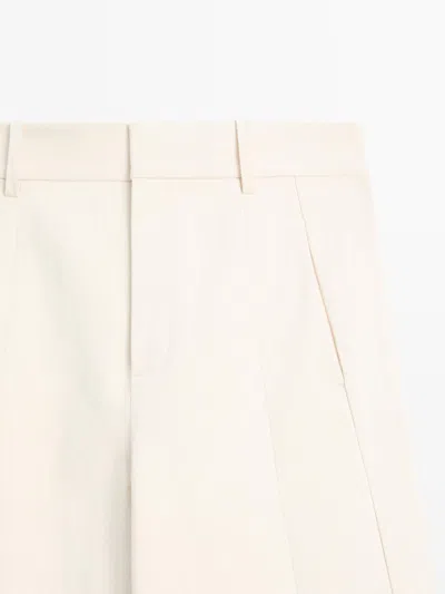 Massimo Dutti Linen Cotton Barrel Fit Pants In Neutral