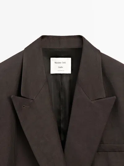 Massimo Dutti Linen Crossover Blazer In Burgundy
