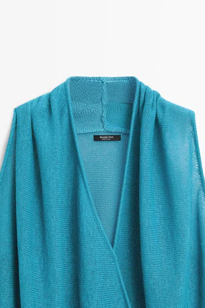 Massimo Dutti Linen Crossover Top In Blue
