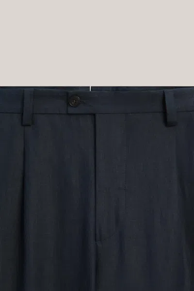 Massimo Dutti Linen Darted Pants In Blue