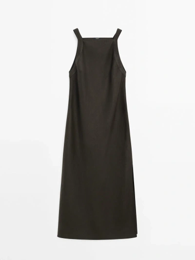 Massimo Dutti Linen Halter Dress In Washed