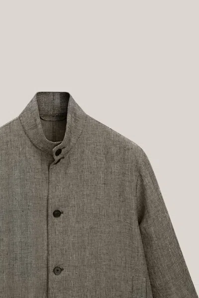Massimo Dutti Linen Herringbone Bomber In Gray