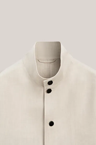 Massimo Dutti Linen High Neck Jacket In White