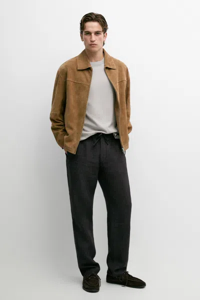 Massimo Dutti Linen Jogger In Grey Blue