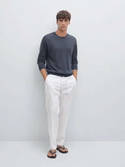 Massimo Dutti Linen Joggers In White
