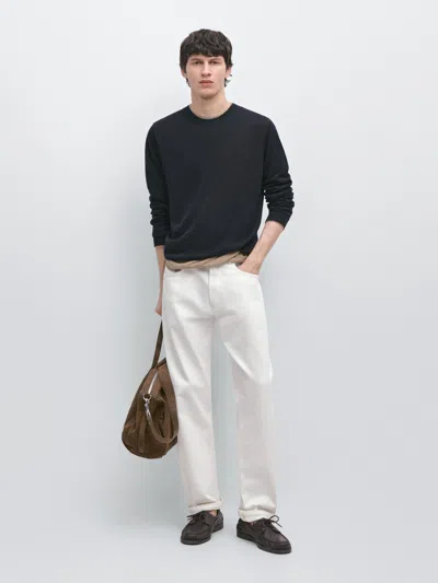 Massimo Dutti Linen Knit Crew Neck Sweater In Black