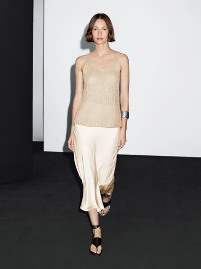 Massimo Dutti Linen Knit Top With Round Neckline In Brown